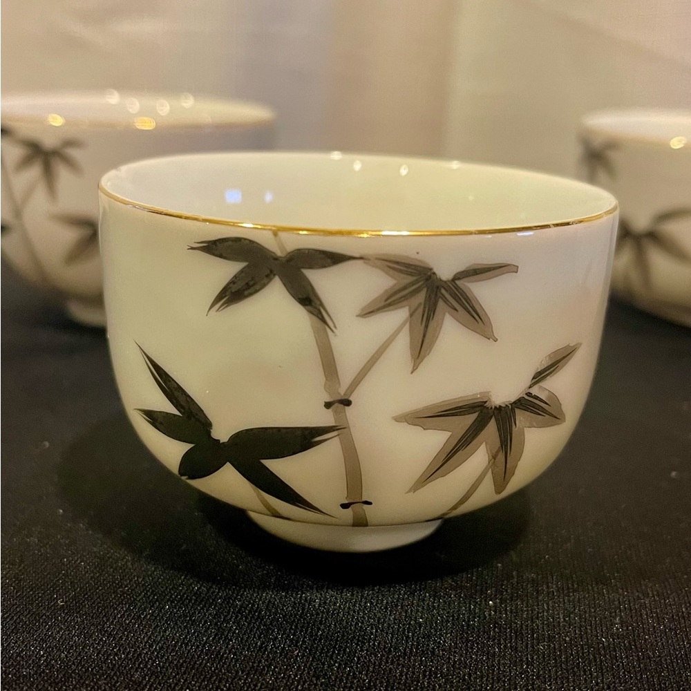 Set of 6 Vintage Japanese Rice Bowls / Tea Cups – Bamboo Design, Made in Japan